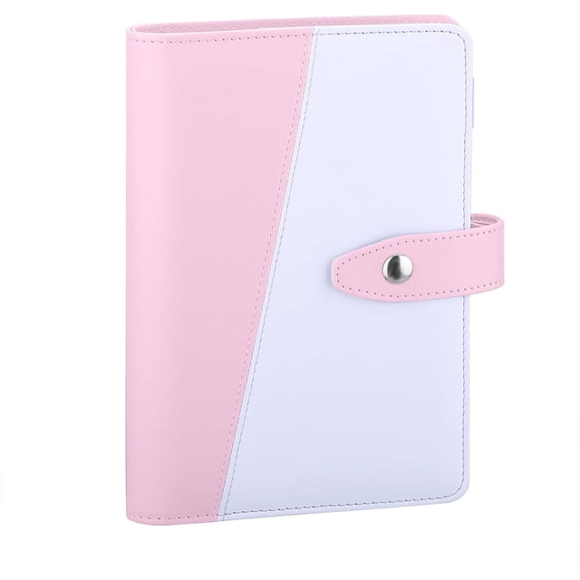 Carpeta de cuero sintético A6, rellenable, con 6 anillas, para hojas sueltas, con cierre magnético, color azul menta y blanco.