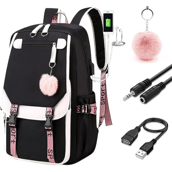 iFCOW Waterproof Backpack USB Charging Bookbags Computer Rucksack Travel Shoulder Bag