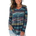 thumbnail image 2 of Qarigey Camiseta de mujer Otoño Impreso Cuello en V Top Top Blusa informal de manga larga Prendas para la parte del cuerpo Azul XL, 2 of 5