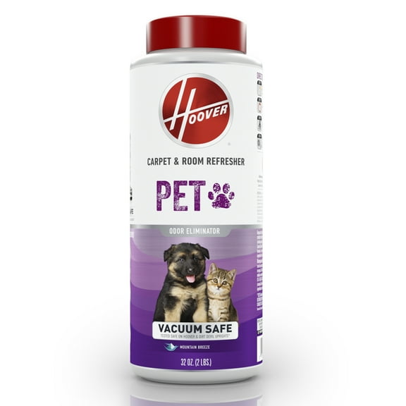 Hoover Carpet & Room Refresher Pet Carpet Powder, Mountain Breeze Scent, for Carpet and Upholstery, Vacuum Safe, Eliminates Pet Odors, AH31211, 32 oz.