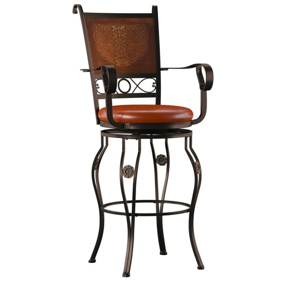 Linon Beatrix 30" Big & Tall Metal Stamped Back Round Swivel Bar Stool in Bronze