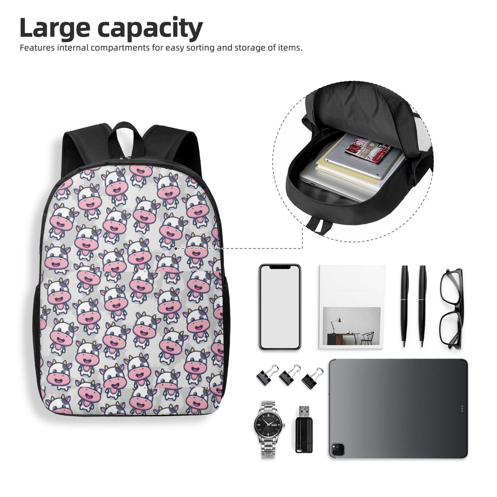 Xecao Baby Cow print Travel Backpack, Large Computer Backpack for Men Women, College School Rucksack Book Bag