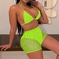 thumbnail image 4 of Elainilye Fashion Women Swimsuits Mesh Sequins Shorts Bikini Push-Up Pad Swimwear Swimsuit Beachwear Set,Green, 4 of 5