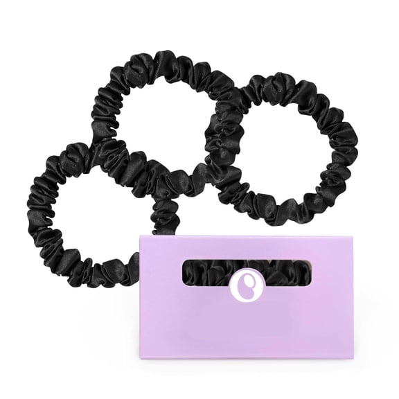 BZCOE Silk Hair Ties for Women: 100% Mulberry Skinny Silk Scrunchies,Soft Smooth No Damage No Crease for Thin Fine Curly Hair 3 Pack,Satin Scrunchies Black