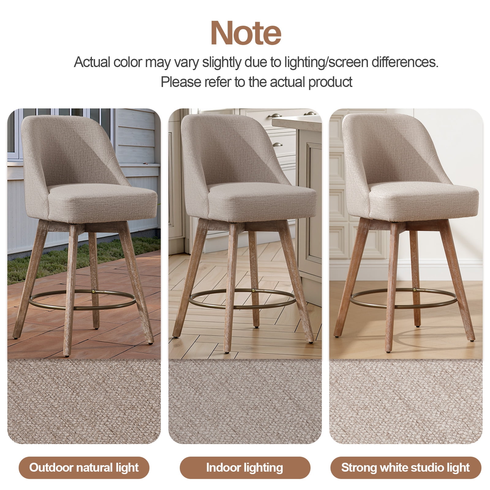 ANMINY Counter Height Bar Stools Upholstered Linen Fabric Swivel Barstools, Set of 4, 26" Seat Height with Back Mid-Century Chairs Island Stools for Home Bar Kitchen Pub