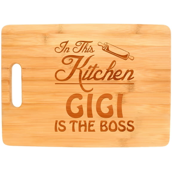 ThisWear Mother's Day Gift for Grandma in This Kitchen Gigi is the Boss Big Rectangle Bamboo Cutting Board