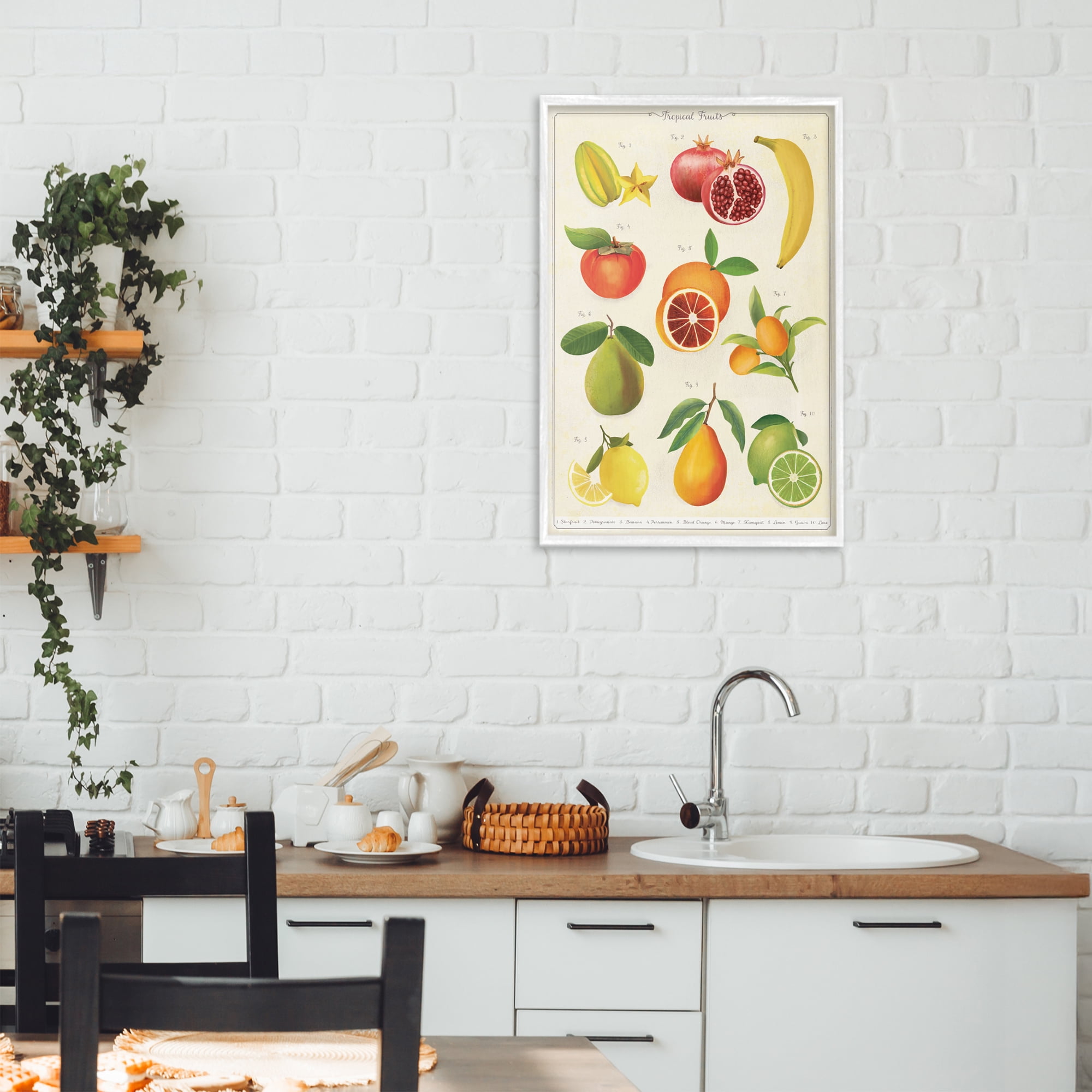 Stupell Industries Vintage Tropical Fruit Studies White Framed Giclee Art, design by Diane Neukirch