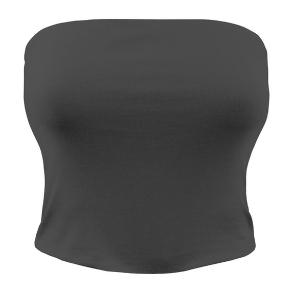 ShezPretty Womens Fitted Solid Cotton Spandex Layered Crop Tube Top (Medium, Charcoal Grey)