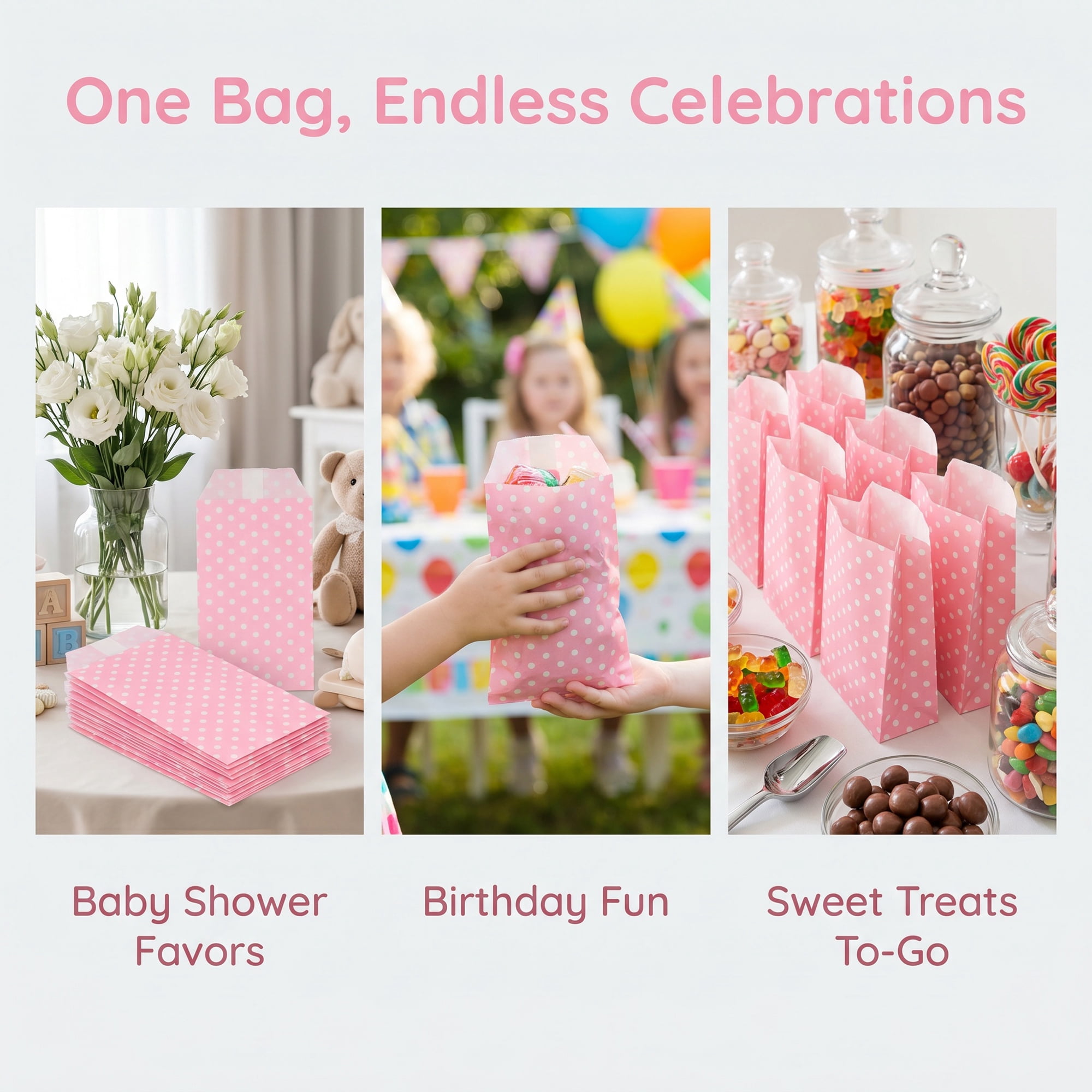 Unique Bargains 6Pcs Elegant Mini Gift Bags for Everyday Use Pink Dot Pattern 3.1" x 5.1"