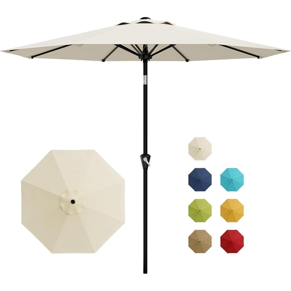 9FT Patio Umbrella - Outdoor Table Umbrella with Smooth Crank Lift, Push Button Tilt and 8 Sturdy Ribs - Market Umbrella UV Protection Waterproof for Pool, Deck, Yard, Garden (Beige)