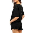 thumbnail image 3 of Women Summer Clothes Button Back Loose Short Sleeves Tops and Casual Elastic Shorts Club Streetwear, 3 of 4