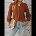 thumbnail image 4 of Camisas Holgadas de Larga Tipo Farol para Mujer, Blusas con Puños Fruncidos para el Trabajo, Blusas de Otoño. Rojo Marrón L, 4 of 10