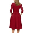 thumbnail image 4 of LISTHA Women's Fall 3/4 Sleeve Midi Dresses Casual Formal Church Wedding Guest Work Clothes Wine L, 4 of 6