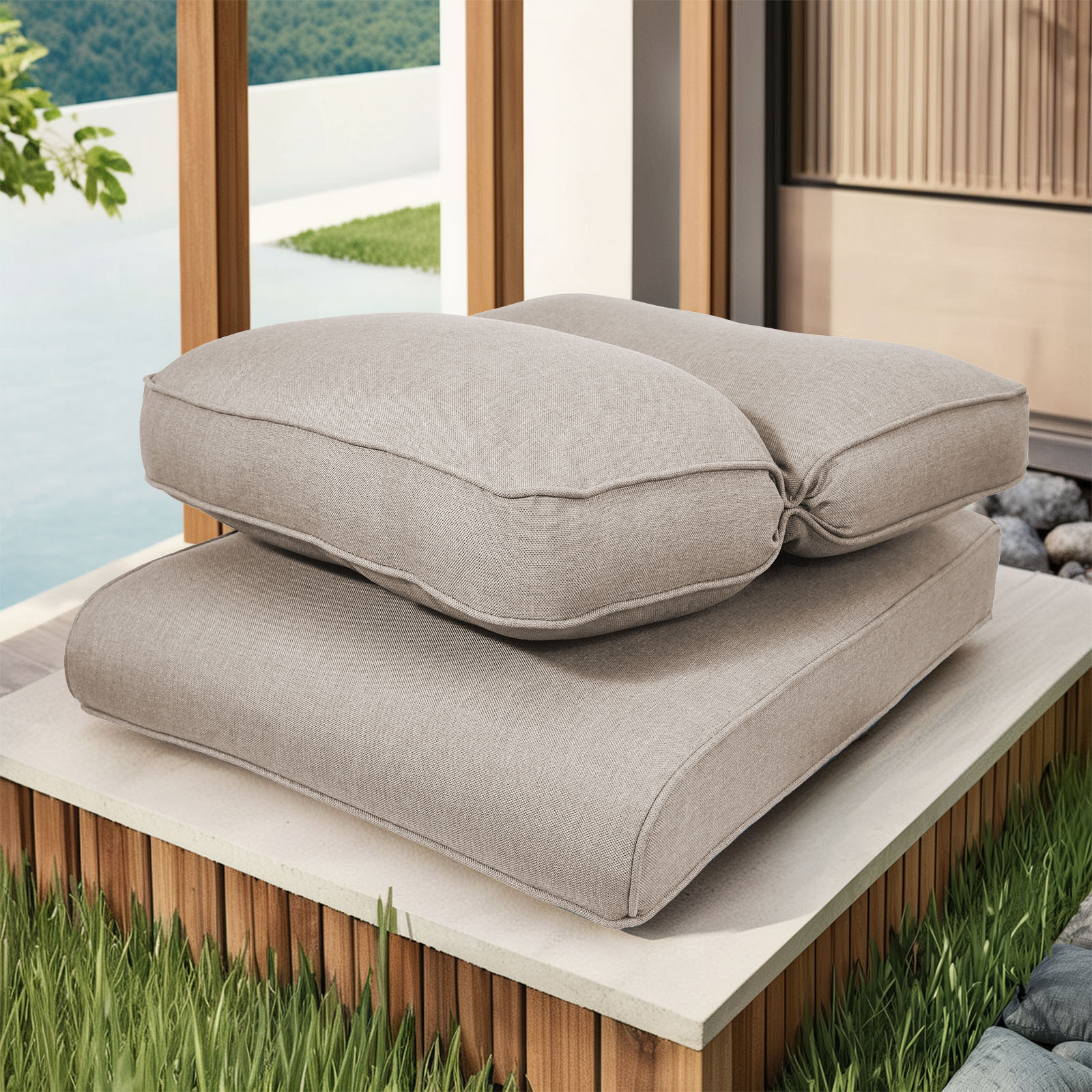 Opohoro Outdoor 25 x 22 Inch Comfortable, Soft, Versatile Beige Lounge Chair Cushions, 4 Count