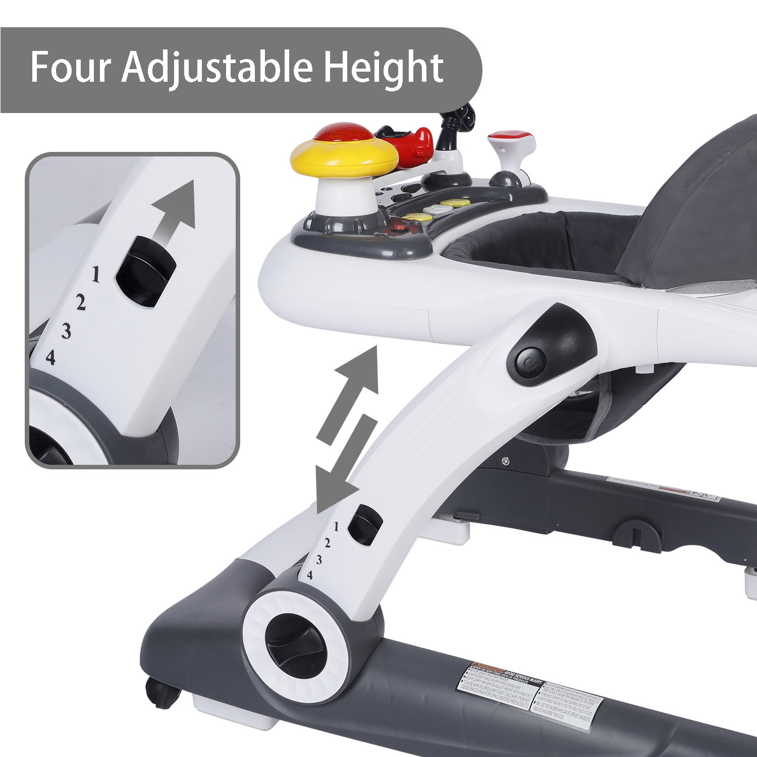 LINLUX Baby Walker w/ Music & Lights, Toddler Activity Walker w/ Seat, Gray