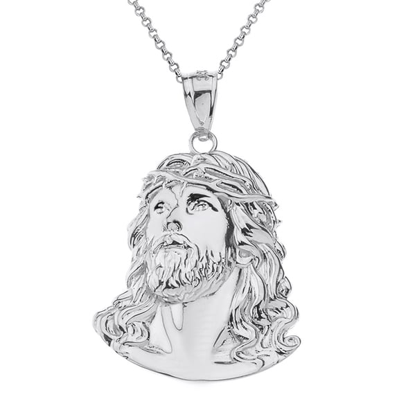 .925 Sterling Silver Jesus Christ Face Pendant Necklace - Large (Pendant only)