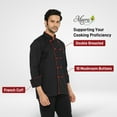 thumbnail image 4 of MEERA BEDDING & UNIFORMS Men's Chef Coat Pressional Hotel Kitchen Black Chef coat with Red Piping Full Sleeves Jacket/ Restaurant Canteen Working Uniform, 4 of 5