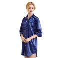 thumbnail image 2 of Defitshape Women's Satin Nightgown Soft Button Down Pajamas Dress Summer Lightweight Holiday Button 3/4 Sleeve Loose Sleepwear Dark Blue Small, 2 of 4
