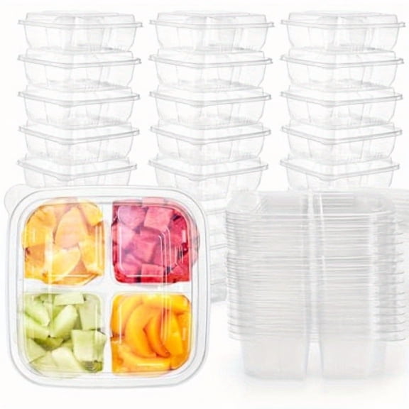 50-Pack Glass Bento Boxes - 4-Compartment Microwave/Dishwasher Safe Containers for Meal Prep, Lunch & Travel