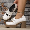 thumbnail image 2 of SACFOF Womens Chunky Platform High Heeled Loafers Round Toe Block Heel Pumps Slip On Dress Office Shoes, 2 of 6