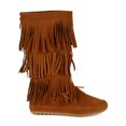 thumbnail image 2 of New Women Nature Breeze Cherokee-03 Mid-Calf Layered Fringe Moccasin Flat Boot, 2 of 6