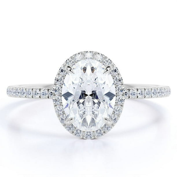 JeenMata Anillo de Compromiso de Moissanita de Corte Ovalado de 1,5 Quilates - Conjunto Nupcial - Anillo de Halo - Anillo Hecho a Mano - Oro Blanco de 18 K sobre Plata