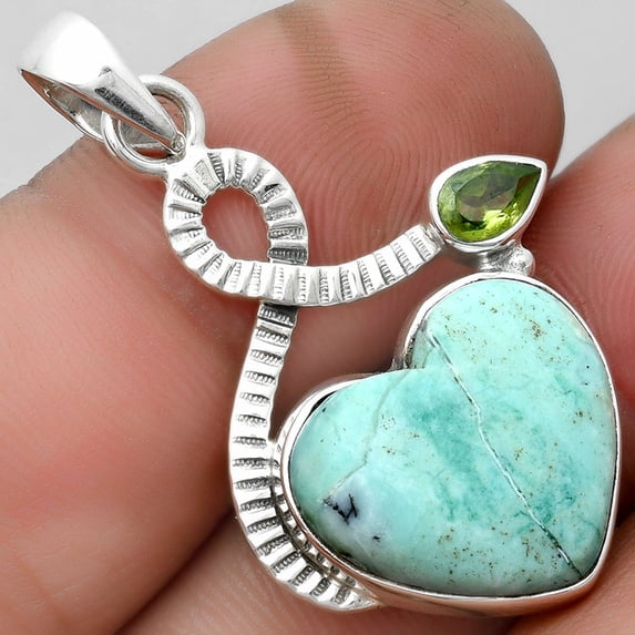 Heart Prase Aqua - Africa & Peridot 925 Sterling Silver Pendant Jewelry SDP104203