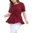 thumbnail image 6 of Unique Bargains Women's Plus Size Short Sleeve Solid Outfits Fashion Wrap Peplum Tops 4X Red, 6 of 8