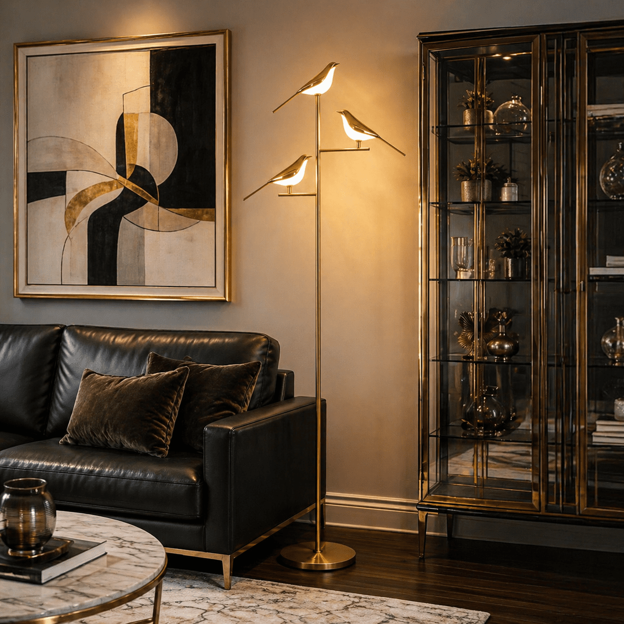 74" Floor Lamp for Living Room,3 Bird Floor Lamp with Remote Control,Dimmable Standing Lamp Tall Pole Lamps for Bedroom,Gold,Bulb Included