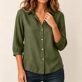 thumbnail image 6 of Qulqfy Blouses for Women 3/4 Sleeve Fall Cotton Solid Dressy Tunic Army Green Collared Vintage Pleat Button Up Womens Tops L, 6 of 6