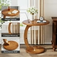 thumbnail image 3 of Finmind Solid Wood Round End Table, Mid-Century C-Shaped Side Table for Living Room, Brown, 3 of 8