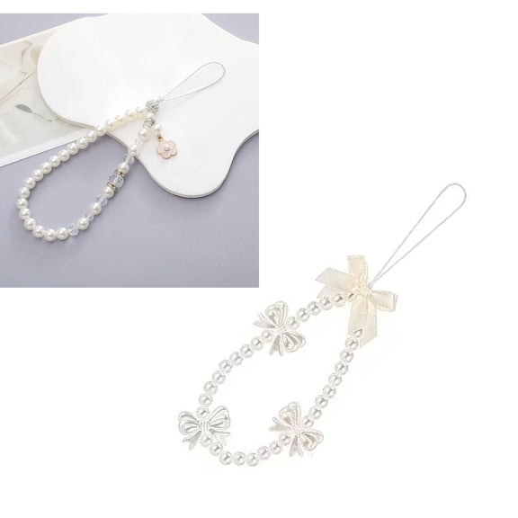 3 Pcs Pearl Beaded Phone Charm Strap,Butterfly Bow Flower Camera Lanyard with Adjustable Wrist Band, Cute Aesthetic Phone Accessories for Women,Multi-Functional Keychain for Phone Camera Wallet Decor