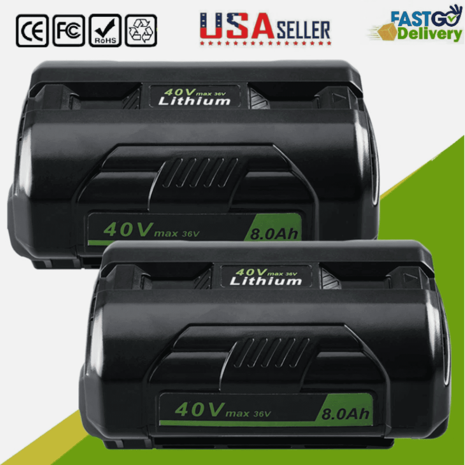 2Pack 40V 8.0Ah Battery for Ryobi OP4026 OP4040 OP4050A Compatible with Ryobi 40Volt Battery Cordless Tools