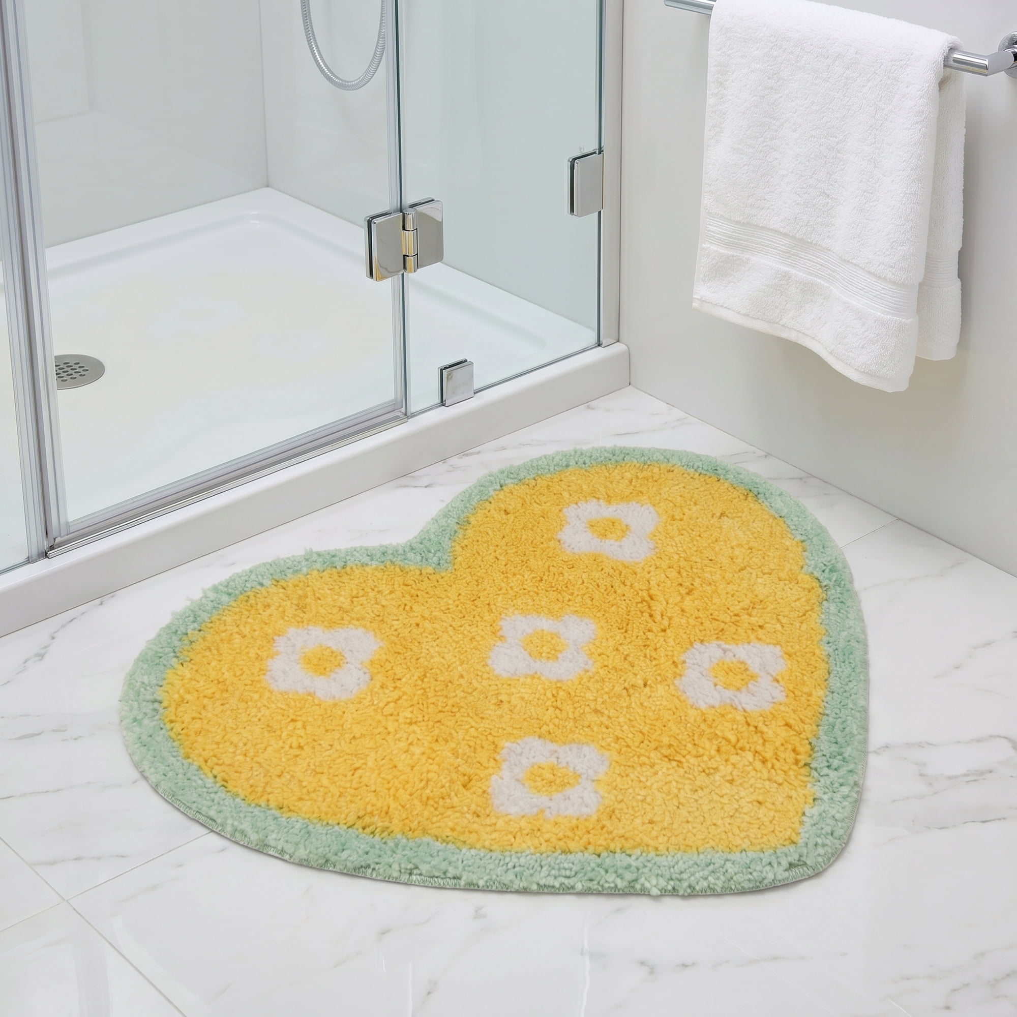 Unique Bargains Small Heart Rug Non-Slip Soft Shaggy Faux Fur Area Rug 19" x 16" Yellow