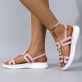 thumbnail image 5 of Vacation Sandals for Women, Wedge Sandals Open Toe Sandals for Women Summer Comfortable Dressy Platform Wedges Shoes Wide Width Buckle Ankle Strap Hollow Out Beach Athletic Walking Sandal, Pink 9, 5 of 7