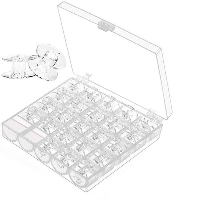 25 Pcs Plastic Sewing Machine Bobbins Transparent with Case for Brother
