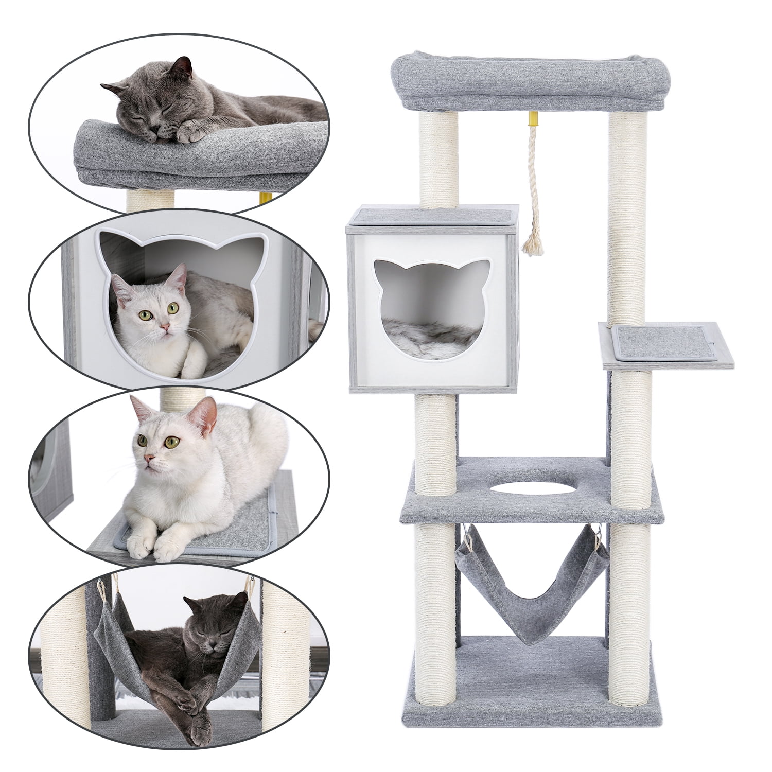 Pefilos 59" Multi-Level Cat Tree for Indoor Cats Modern Cat Activity Tower for Large Cat With Sisal Scratching Posts, Cat Condo for Multiple Cats Hammock And Extra-Large Top Perch, Gray Pefilos 59" Multi-Level Cat Tree for Indoor Cats Modern Cat Activity Tower for Large Cat With Sisal Scratching Posts, Cat Condo for Multiple Cats Hammock And Extra-Large Top Perch, Gray