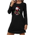 thumbnail image 2 of Blmnix Christmas Womens Nightgown Long Sleeve Plus Size Nightwear Casual Black Crew Neck Sleep Dress, 2 of 6