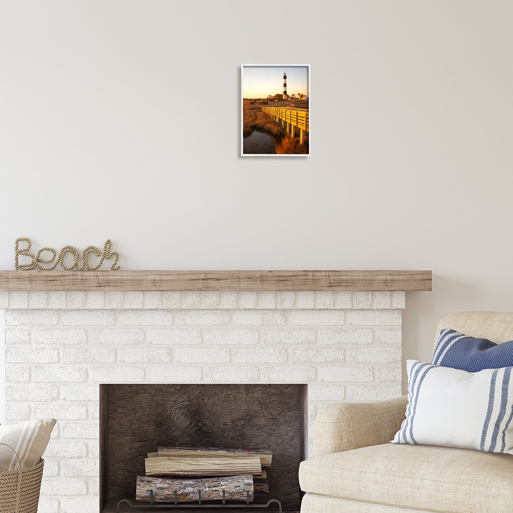 Stupell Industries Bridge to Lighthouse Nature Photography White Framed Art Print Wall Art, 11 x 14