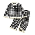 thumbnail image 6 of Toddler Girls Gingham Check Ruffle Trim Pajama Set,Long Sleeve Bow Detail Loungewear 2-3 Years, 6 of 6