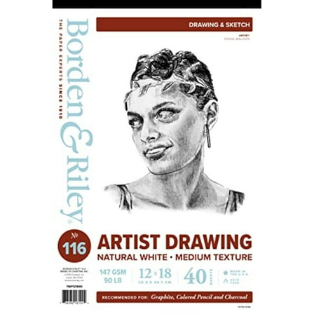 Borden & Riley 12" x 18" #116 Artist Drawing/Sketch Vellum Pad, 147 GSM/90 lb., 40 White Sheets, 1 Pad Each