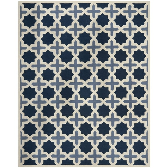 SAFAVIEH Cambridge Lincoln Geometric Wool Area Rug, Blue/Ivory, 11' x 15'