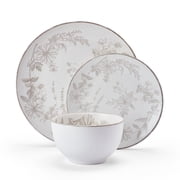 Pfaltzgraff Enchanted Bloom 12 Piece Stoneware Dinnerware Set Gray