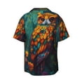 thumbnail image 4 of Balery Colorful Owl Forest Men's Casual Button Down Shirt Short Sleeve Textured Summer Cuban Beach Shirts-Medium, 4 of 7