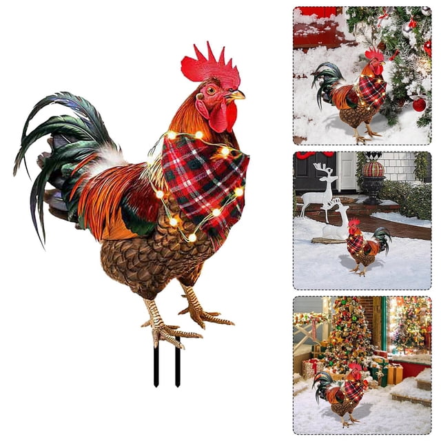 Chicken Insert Lifelike Chicks Wearing Christmas Hats Colorful Decorative Farm Animals For Outdoor Decoration