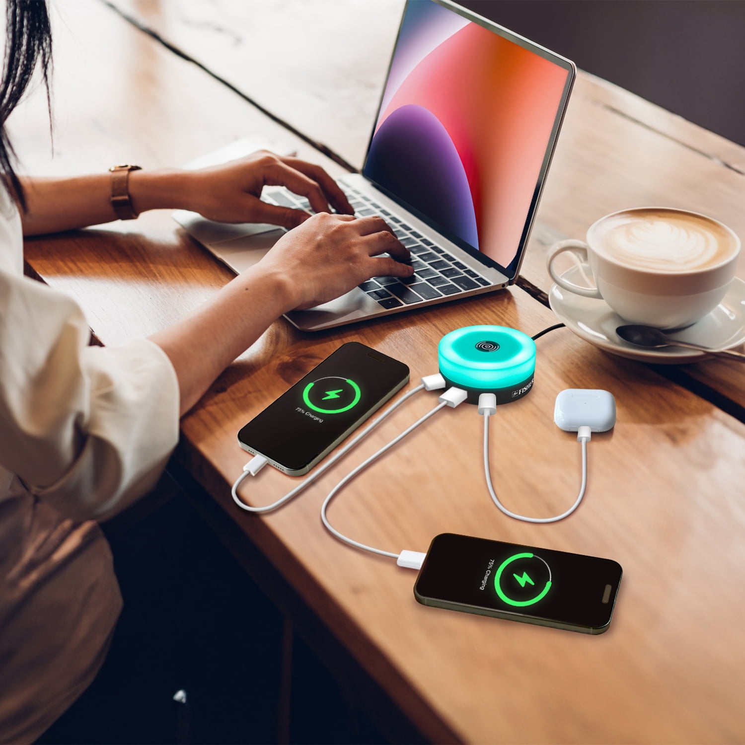 FISHER Tech Essentials 15-Watt 4-in-1 Wireless Charging Hub, Black