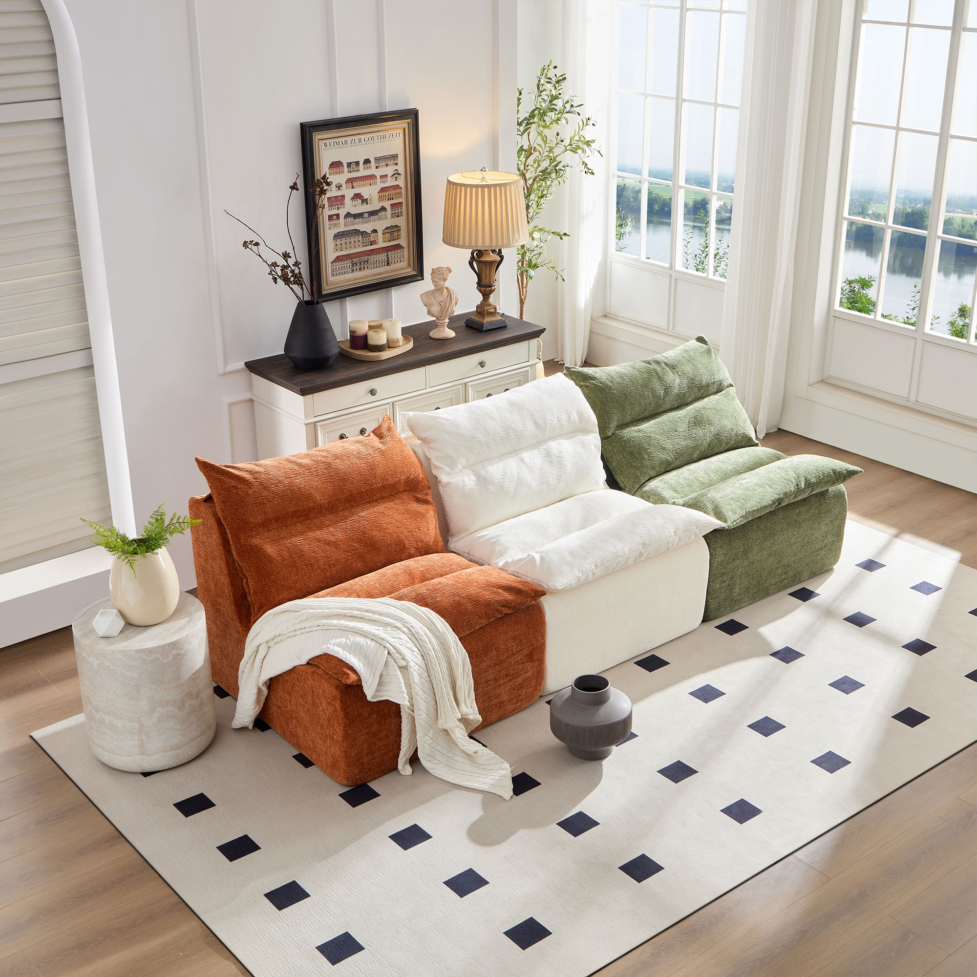 Miniyam Armless Lazy Sofa Modern with Backrest, Orange