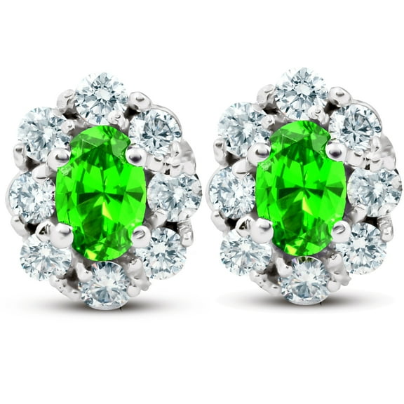 Pompeii 3 Ct Peridot & Diamond Halo Studs 14k White Gold (H/I,I1)