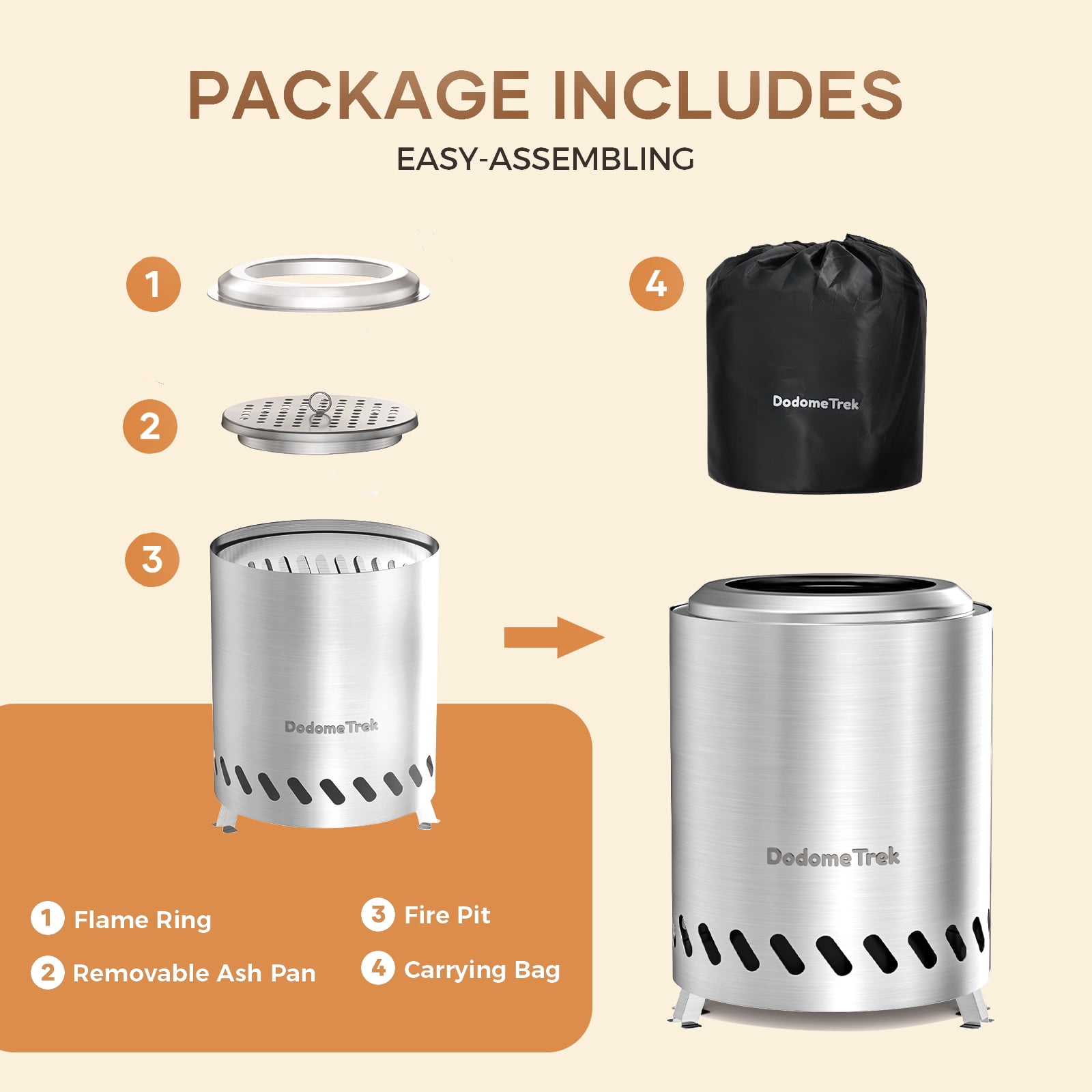 Dodometrek Smokeless Fire Pits for Outside, Portable Firepit Outdoor, 7in Tabletop Firepit Stainless Steel