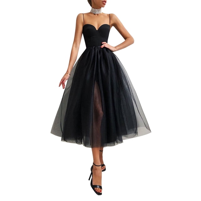Kmbangi Robes d'Invitée de Mariage pour Femmes Été Bretelles Spaghetti Encolure Cœur Fente Latérale Bretelles en Maille Robe de Cocktail